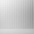 Elegant white abstract stage mockup with white tiny square ceramic tiles wall and wood floor, grey gradient Royalty Free Stock Photo