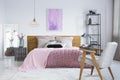 Pastel bedroom with watercolor painting Royalty Free Stock Photo