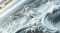 Elegant white baroque architectural detail with ornate scrollwork and plasterwork. Classical interior design element Royalty Free Stock Photo