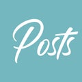 Elegant white calligraphy script spelling the word posts centered on a solid pastel teal background perfect for social media Royalty Free Stock Photo