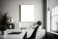 Elegant White Canvas Mockup: Minimalist Workspace, Cheerful Wall, and Inviting Atmosphere