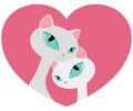 Elegant White Cat Couple Tender Embrace in Heart Shape Valentines Day Vector Illustration Isolated on White Royalty Free Stock Photo