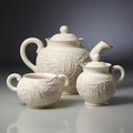 Elegant White Ceramic Teapot Set With Leaf Pattern Design Royalty Free Stock Photo