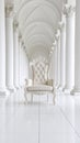 Elegant white chair in classical colonnade architectural interior Royalty Free Stock Photo