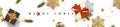 Elegant white Christmas celebration with golden confetti top view wide horizontal banner vector illustration Royalty Free Stock Photo