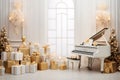 Elegant White Christmas with Golden Piano