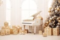 Elegant White Christmas with Golden Piano