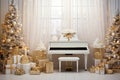 Elegant White Christmas with Golden Piano