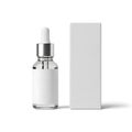 Elegant white dropper bottle with minimalist packaging design beside it on a plain background Royalty Free Stock Photo