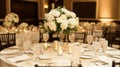 Elegant White Floral Centerpiece Wedding Reception Table Royalty Free Stock Photo