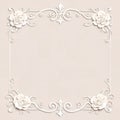 Elegant white floral scrollwork border design with roses and filigree elements on a light background Royalty Free Stock Photo