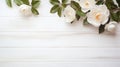 Elegant White Flowers On Rustic White Wood Background