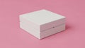 Elegant white gift box with minimalist lid design on pink background Royalty Free Stock Photo