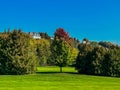 Elegant governor\'s mansion on top of hill on Mackinac Island in Michigan Royalty Free Stock Photo