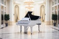 Elegant white grand piano in luxury concert hall. Generative AI Royalty Free Stock Photo