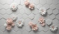 Elegant White Hexagonal Tile Wall Background with Sparse 3D Flower Decor Royalty Free Stock Photo