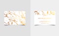 Elegant white luxury business cards with marble texture and gold detail vector template, banner or invitation with