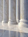 Elegant white marble columns casting soft shadows on polished marble floor in a classical architectural setting with natural light Royalty Free Stock Photo