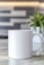 Elegant white mug in a minimalistic modern apartment setting Royalty Free Stock Photo
