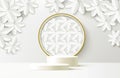 Elegant white paper cut floral background with white display podium for mockup Royalty Free Stock Photo