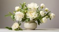 Elegant White Peonies A Stunning Symmetrical Arrangement In A White Vase