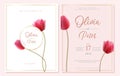 Elegant white and pink engagement invitation template with pink transparent tulip