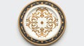 Ornately Decorated Plate: Realistic Rendering With Navy And Gold Carving
