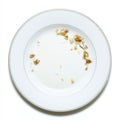 Elegant white plate with remnants of meal and scattered pieces of walnut Royalty Free Stock Photo
