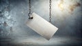 Elegant White Price Tag Suspended on Rusty Chain A Versatile Graphic Element for Design Visualization and Branding