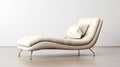 Modern Cream Chaise Lounge With Golden Frame On White Background