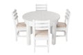 Elegant white table and chairs with clipping path. White table and chairs isolated on a white background. A set of furniture for Royalty Free Stock Photo