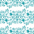 Elegant wild meadow grass seamless vector pattern background. Stylized aqua blue leaves in horizontal rows on white Royalty Free Stock Photo