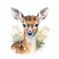 Elegant Wildlife Watercolor Illustration Of A Deer With Leaves