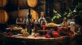 Elegant wine cellar with diverse wine selection and glasses for connoisseurs to indulge Royalty Free Stock Photo