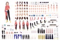 Elegant woman animation kit or DIY set. Collection of body parts, gestures, stylish clothes and accessories. Female