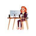 elegant woman create funny joke on computer cartoon vector