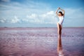 Elegant woman dancing on water. Royalty Free Stock Photo