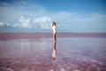 Elegant woman dancing on water. Royalty Free Stock Photo