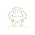 Elegant woman in earrings beauty fashion line art deco golden vintage logo vector illustration