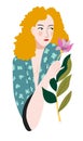 Elegant woman with flower, spring holiday gift