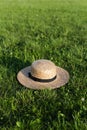 Elegant woman hat leave into the grass