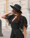 Elegant woman in long black dress Royalty Free Stock Photo