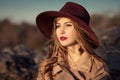 elegant woman with red lips in hat Royalty Free Stock Photo