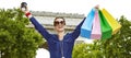 Elegant woman with shopping bags rejoicing on Champ Elysees Royalty Free Stock Photo