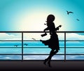 Elegant woman silhouette on a ferry boat