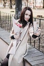 Elegant Woman Taking Selfie with Spring Tulips Royalty Free Stock Photo