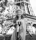 Elegant woman taking selfie using selfie stick in Paris, France Royalty Free Stock Photo