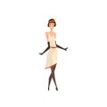 Elegant Woman in White Retro Dress, Black Stockings and Gloves, Beautiful Flapper Girl of 1920s, Art Deco Style Vector Royalty Free Stock Photo