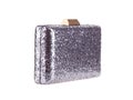 Elegant women solver blue shiny clutch has hard shape, a sparkly handbag