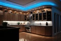 Modern Kitchen with Blue LED Lighting Royalty Free Stock Photo